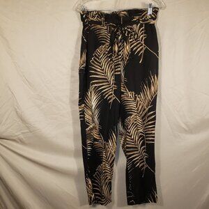 H&M Black & Gold Tropical Print Pants Size 12
